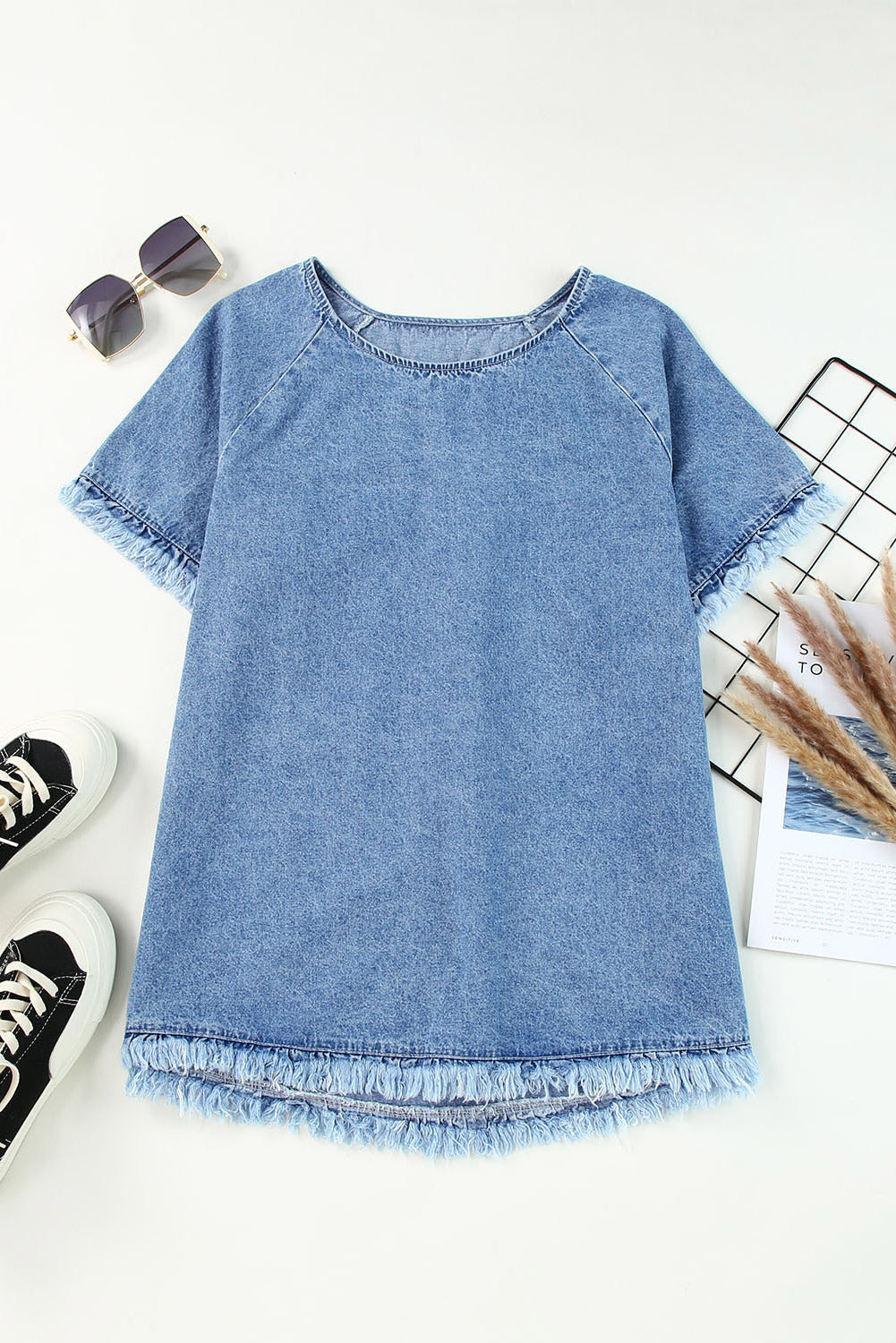 Women's Top with Raw Edge Denim