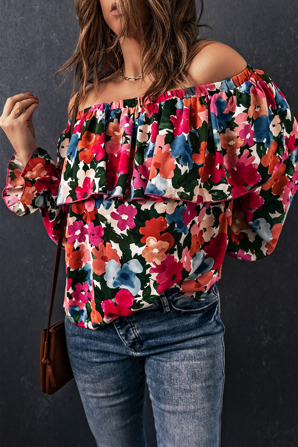 Women's Floral-Print Ruffle-Trimmed Off Shoulder Blouse