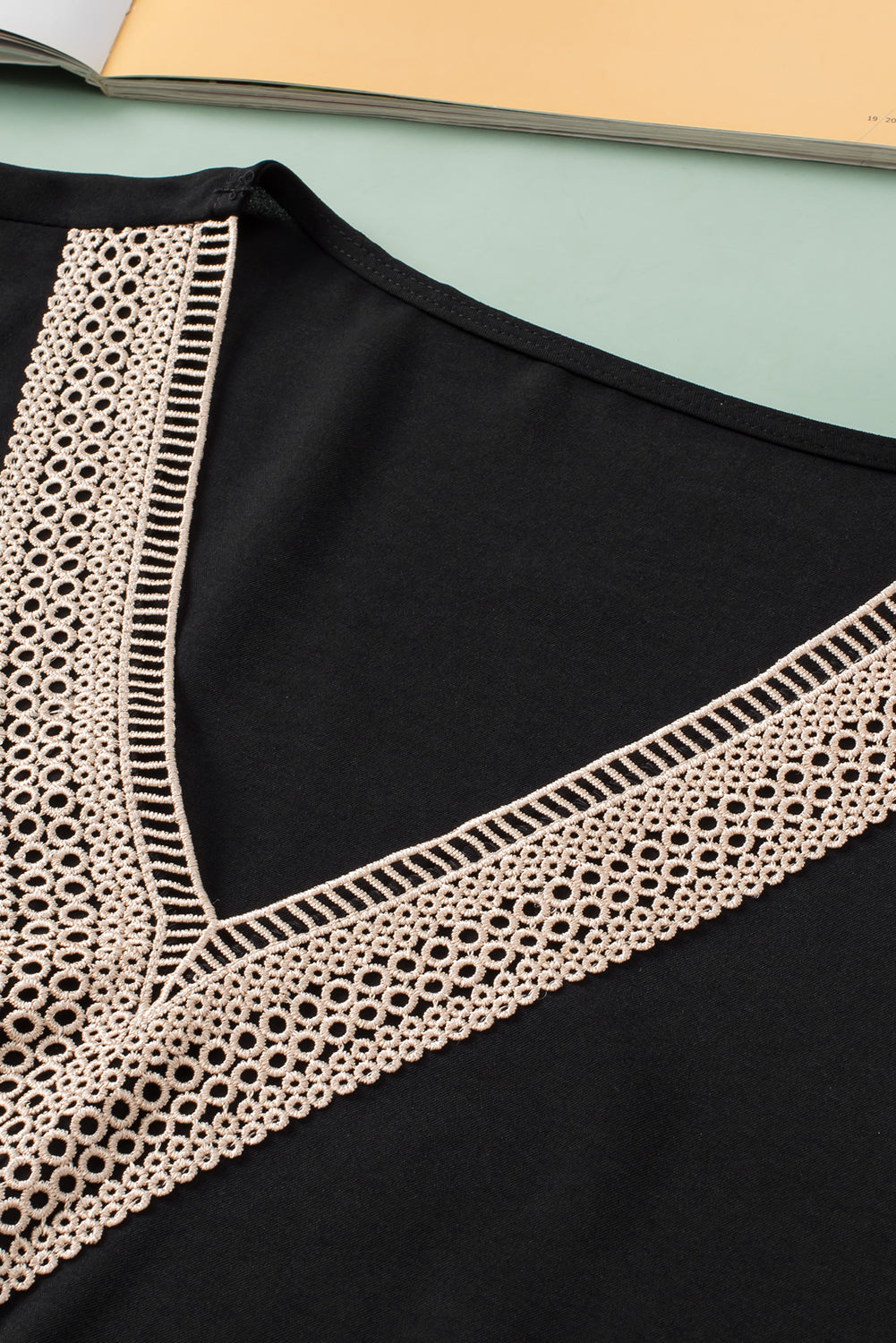 Women's Plus Size Lace-Trimmed Trim V Neck Top