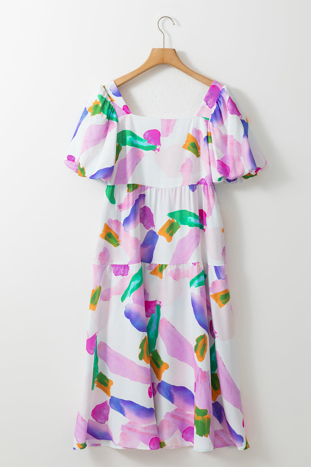 Purple Abstract Print Smocked Back Midi Dress