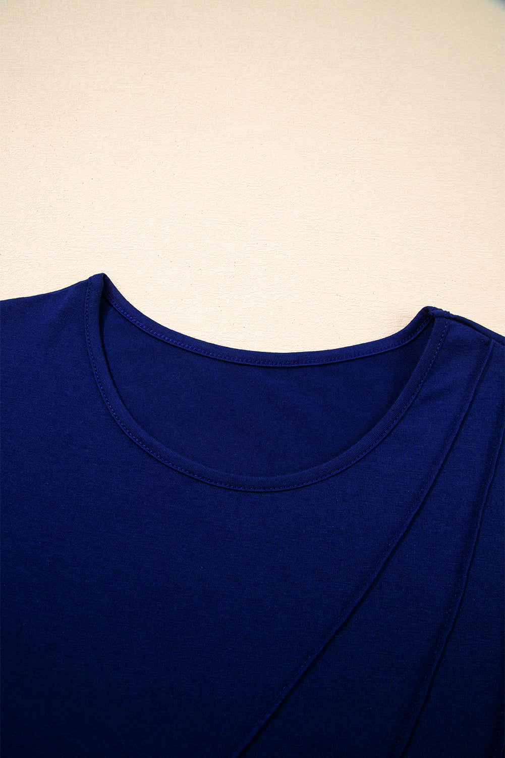 Detail Asymmetric Seam Solid Long-Sleeved Top