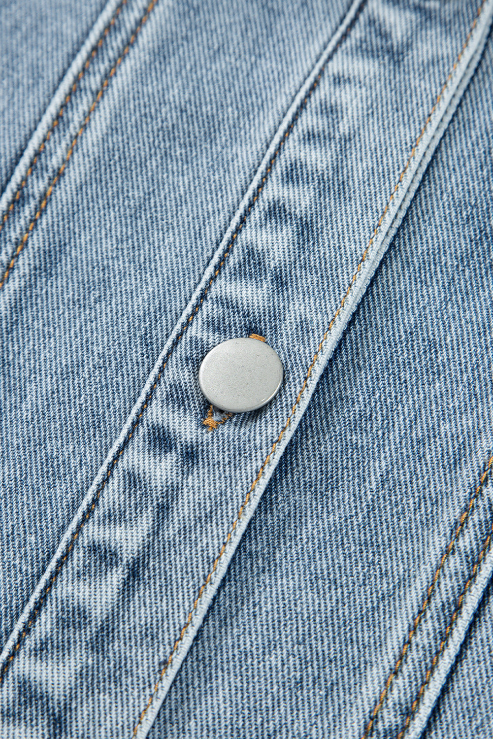 Scallop Patched Trim Collar Pocket Button-Front Denim Jacket