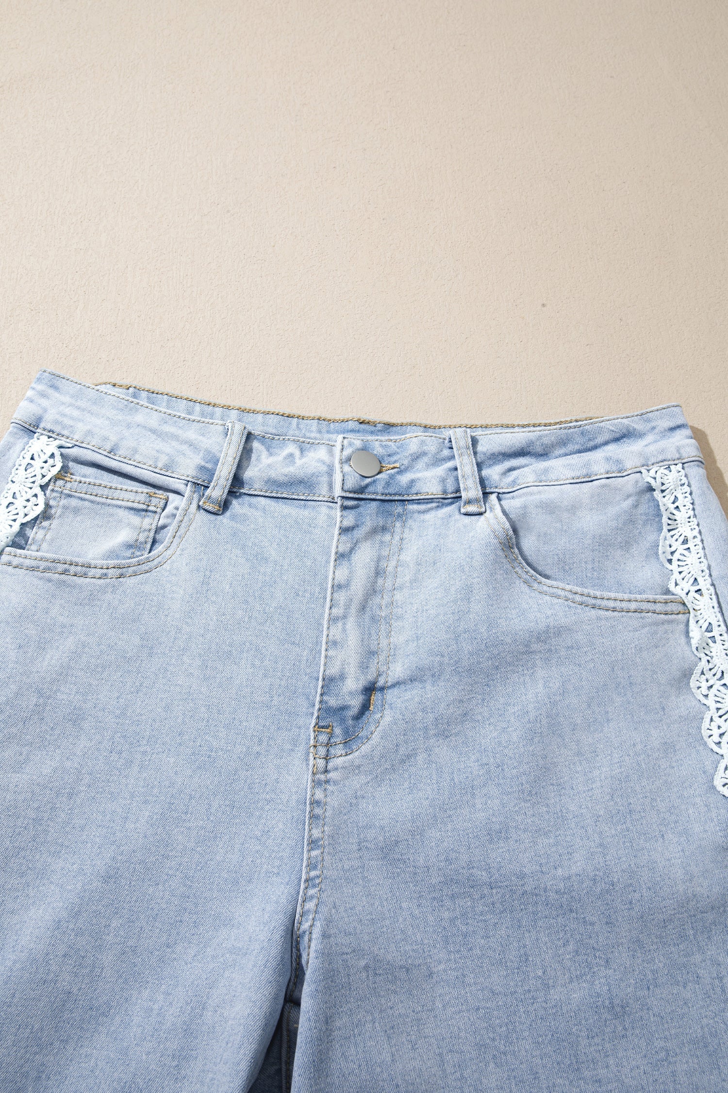 Lace Trim Everyday Full-Length Timeless Fit Jeans in Beau Blue