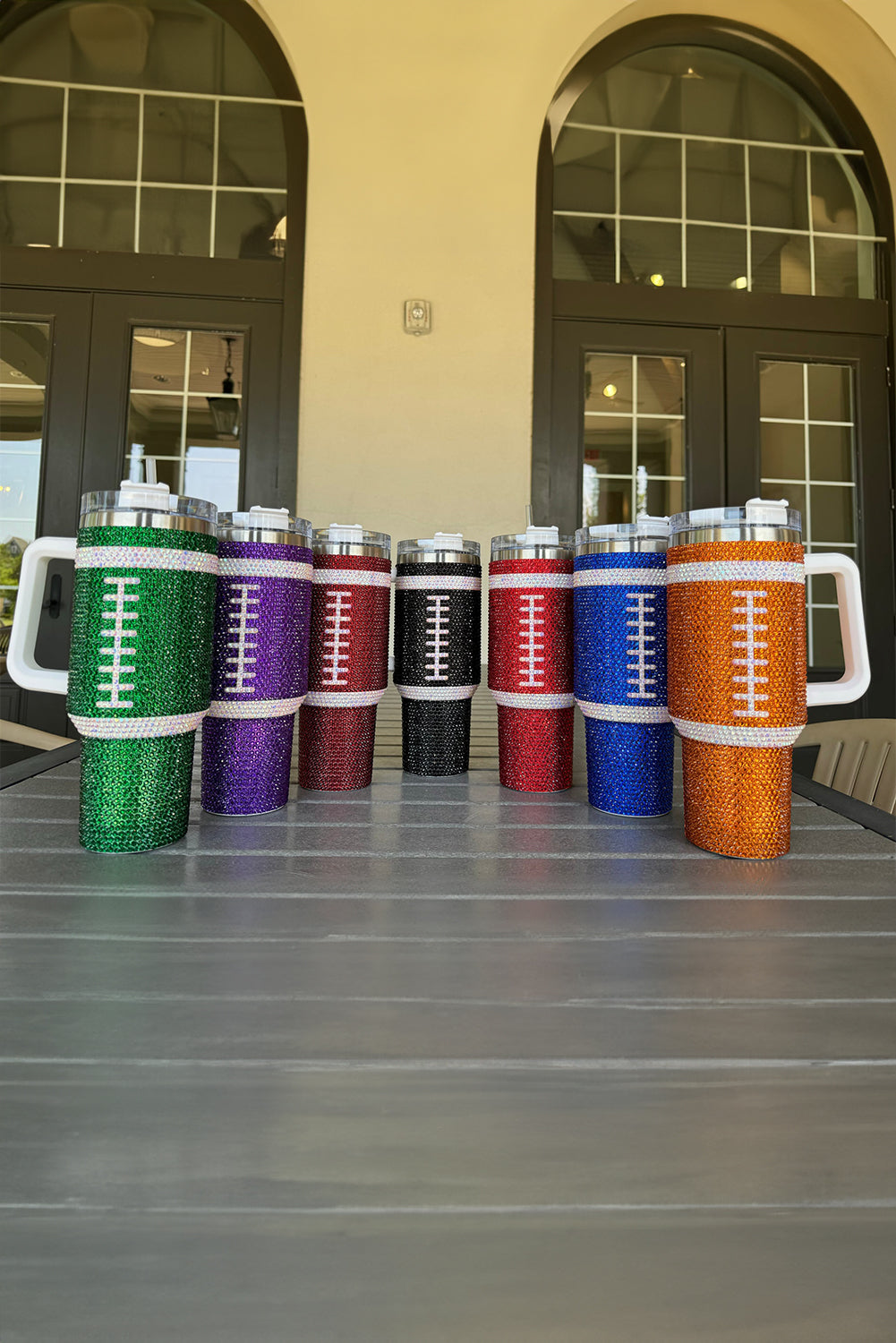 Rugby Football Rhinestone Football Handle Vacuum Cup 40oz Style