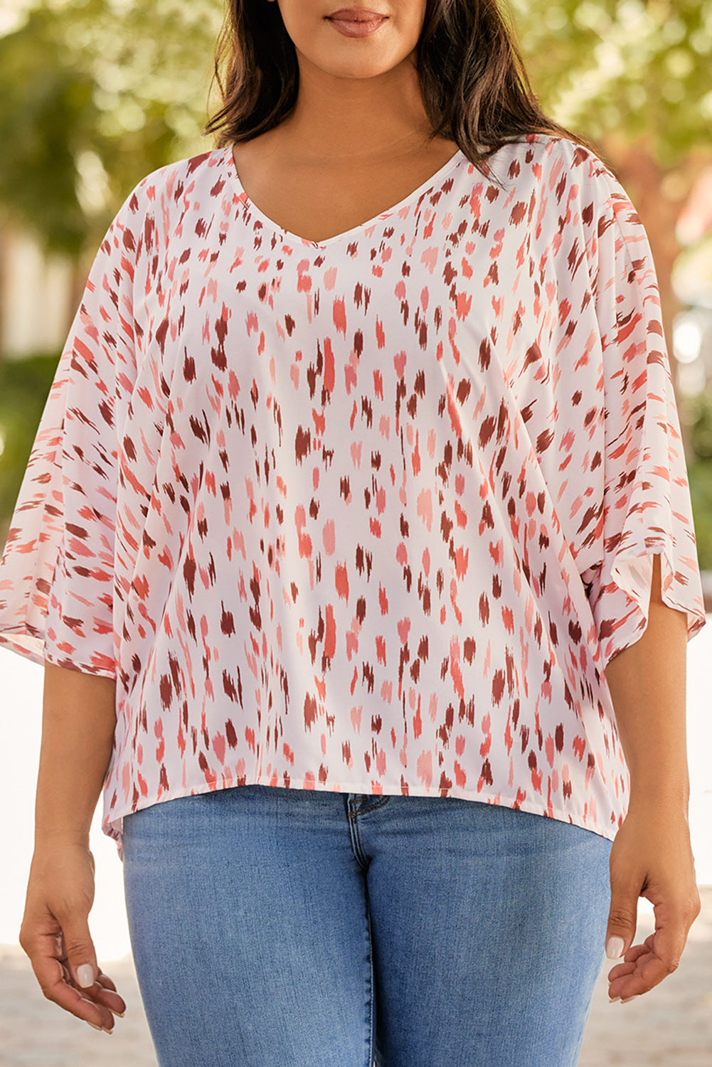 Blouse for Women 3/4 Dolman Sleeve Plus Size Printed