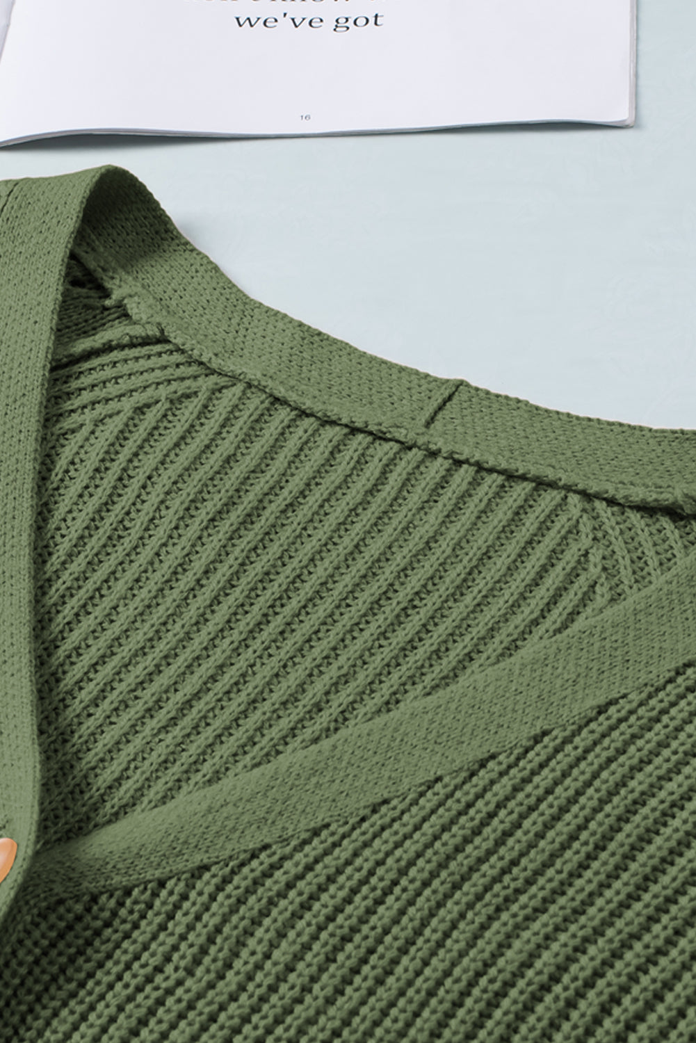 Button Bishop Sleeve V-Neck Cardigan Knit Top