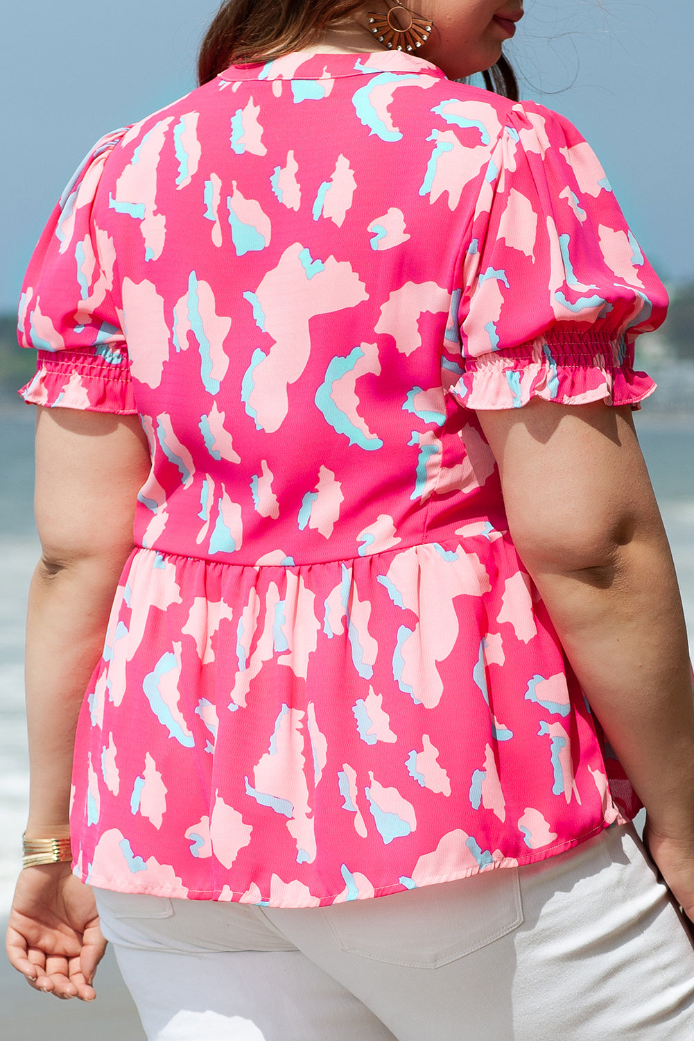 Women's Blouse with V Neck Plus Abstract Print