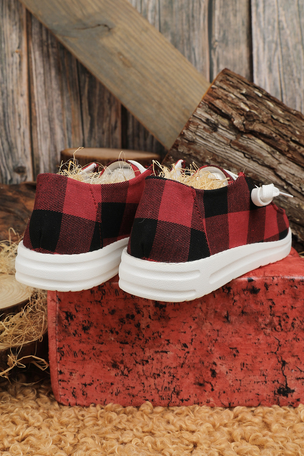 Retro Up Plaid Lace Flat Shoes