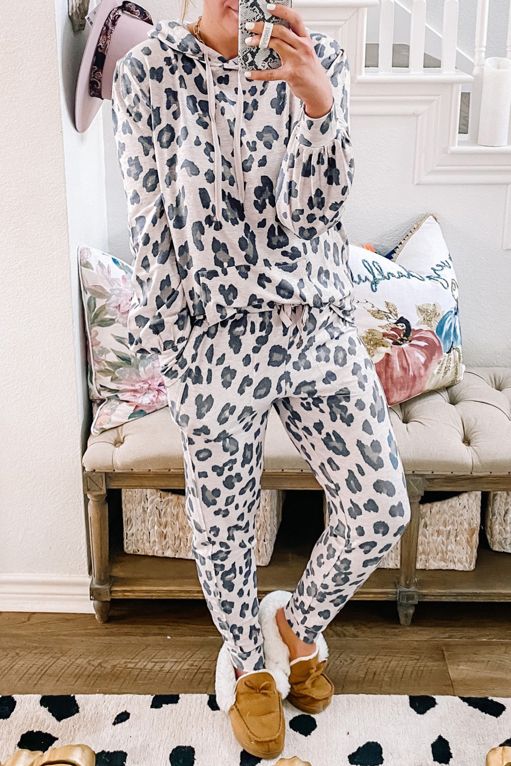 Leopard-Print and Drawcord Hoodie Skinny Pants Lounge Set