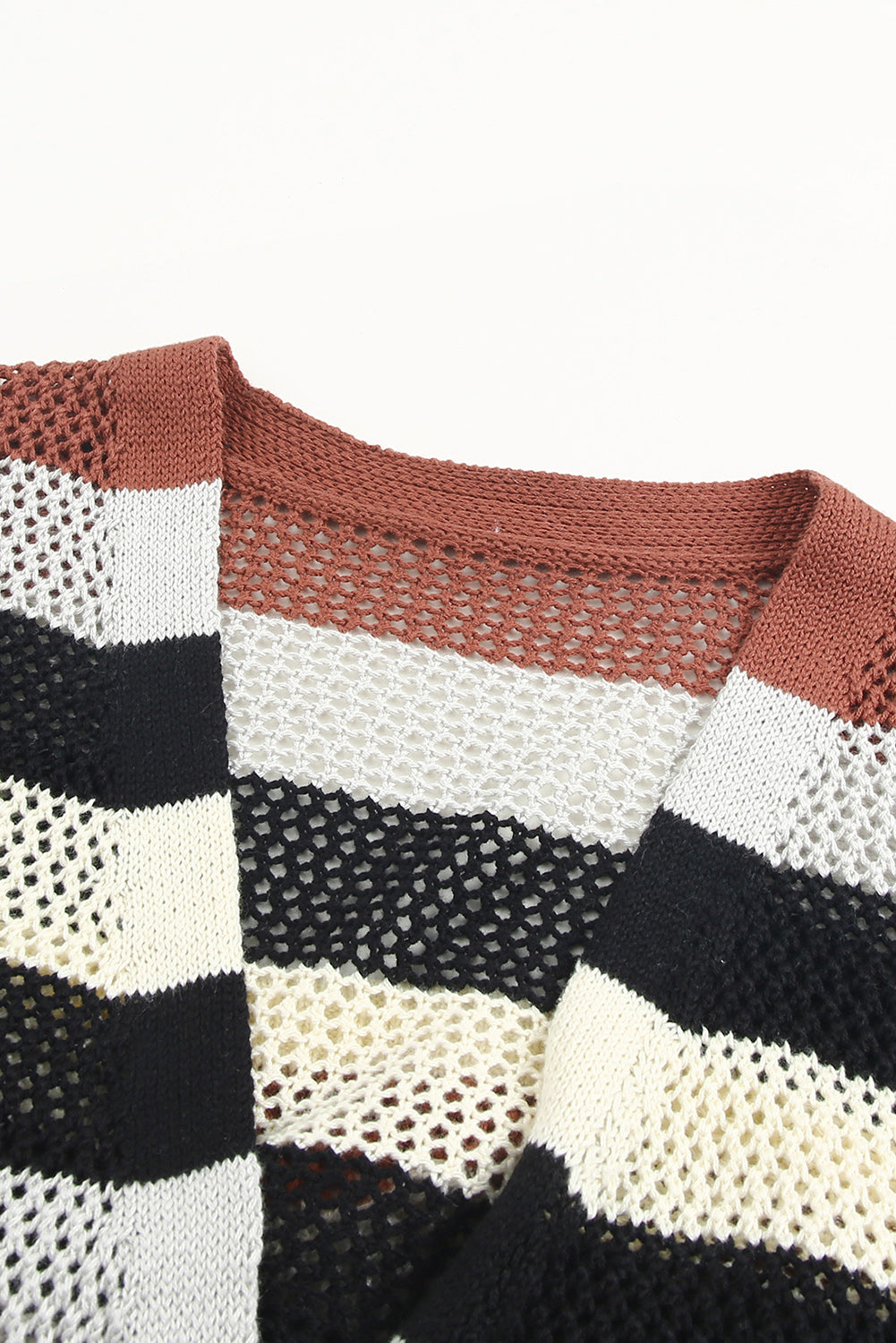 Women's Knit Cardigan with Striped Hollowed