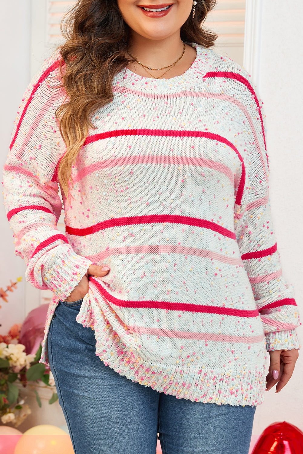 Women's Sweater Featuring Dropped-Shoulder Plus Size