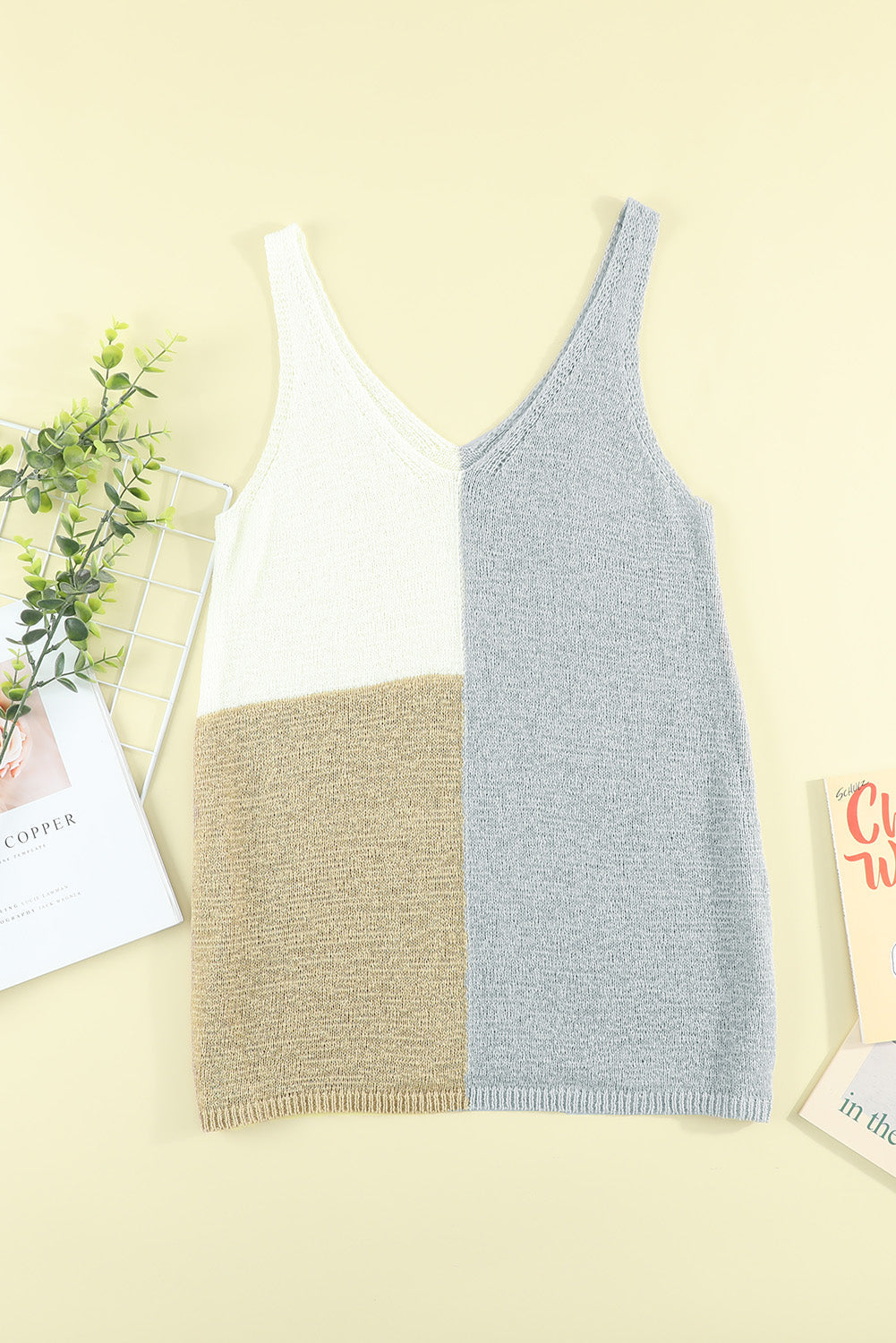 Women's Tank Top Featuring Color-Block Knitted
