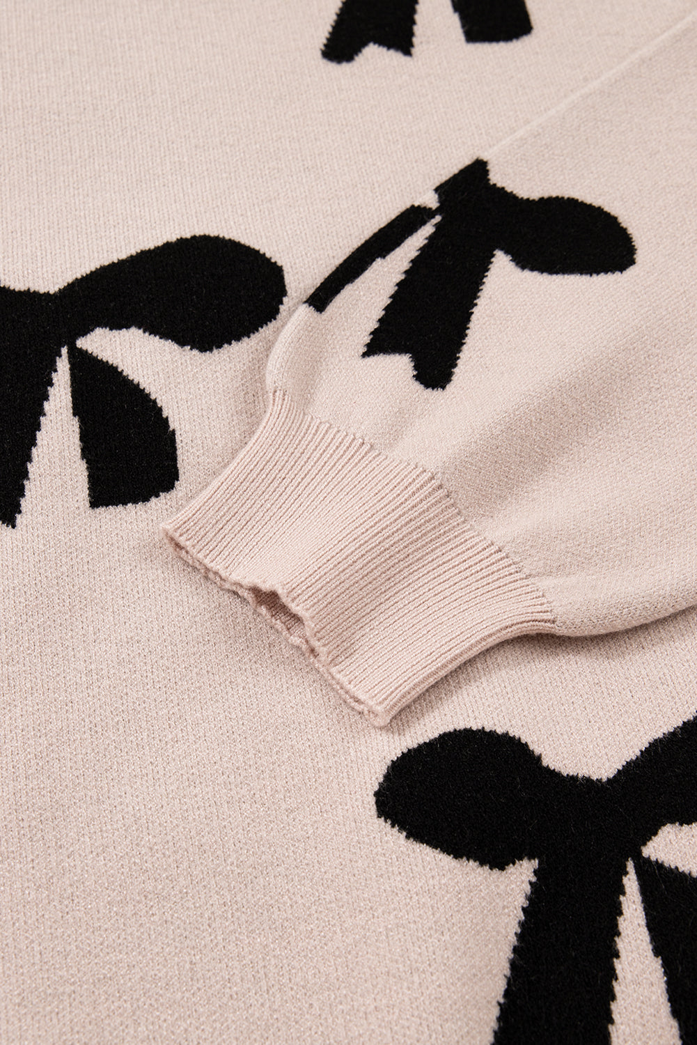 Pearl Embellished Bow Pattern Loose Knit Top
