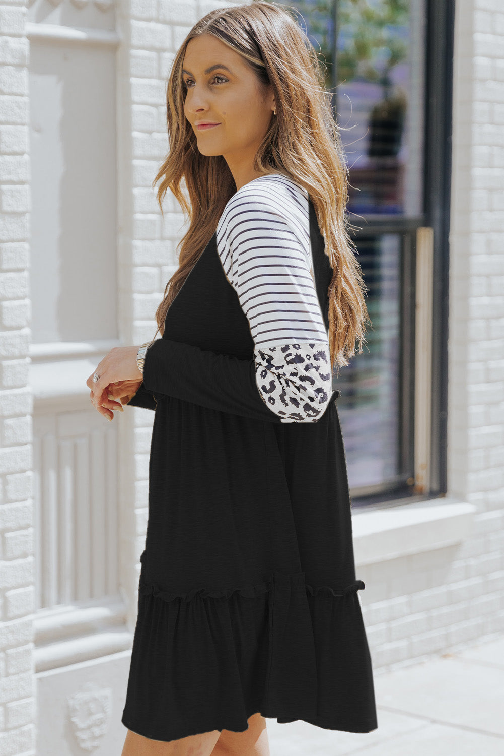 Women's Mini Dress Featuring Striped Long-Sleeve