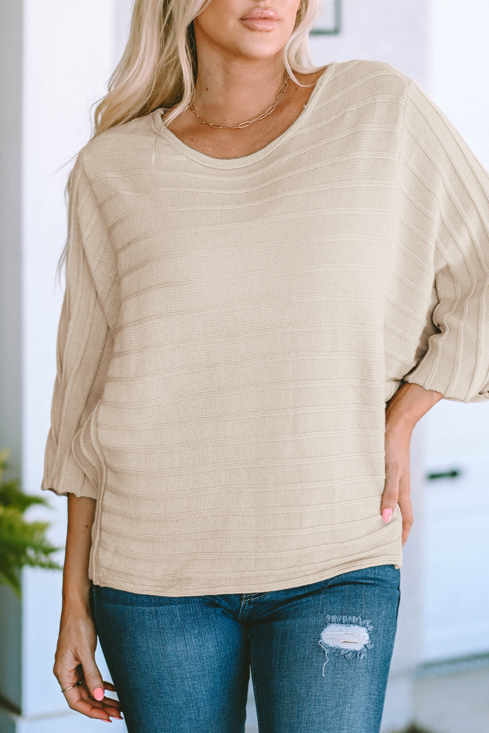 Sweater for Women Seam Rib-Knitted Knitted Dolman