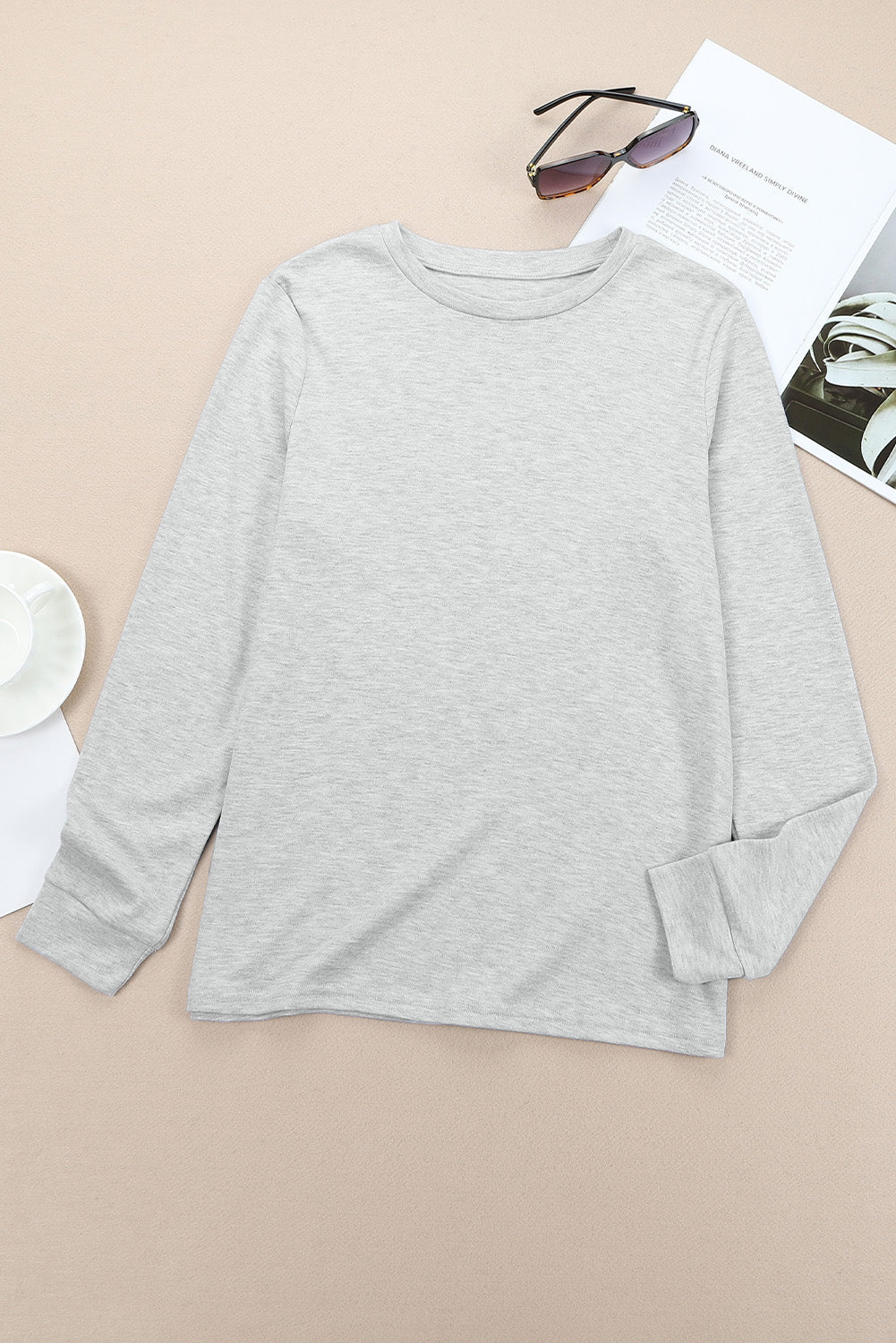 Women's Top Featuring Plain Crew Neck Long-Sleeve