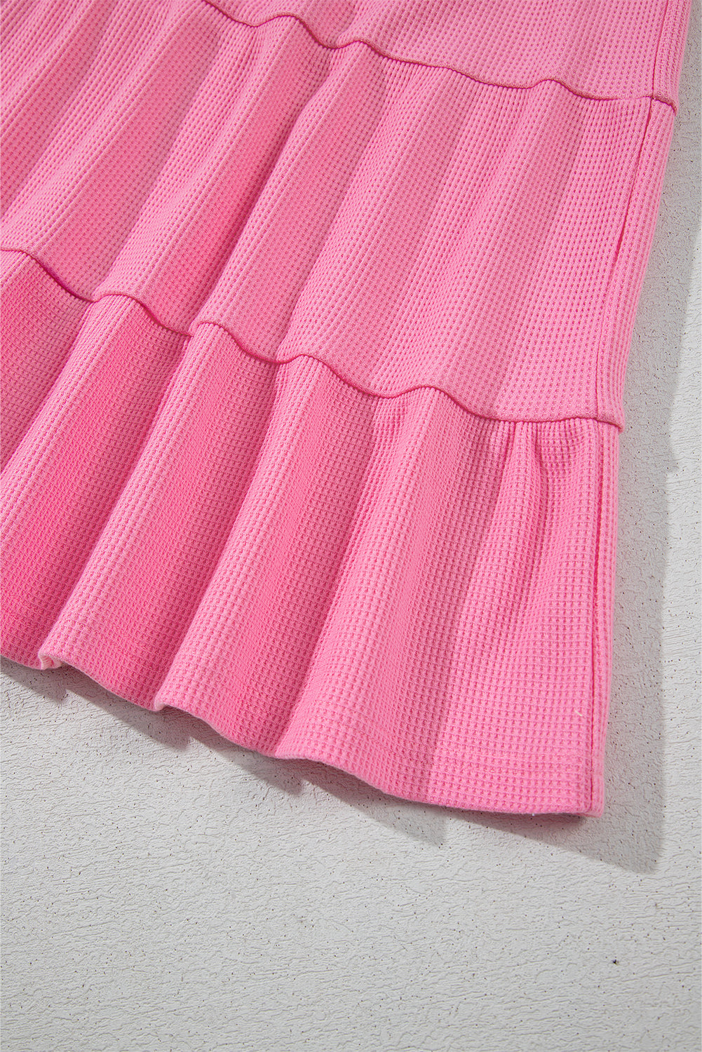 Cute Pink Waffle Textured A-line Tiered Sleeveless Dress