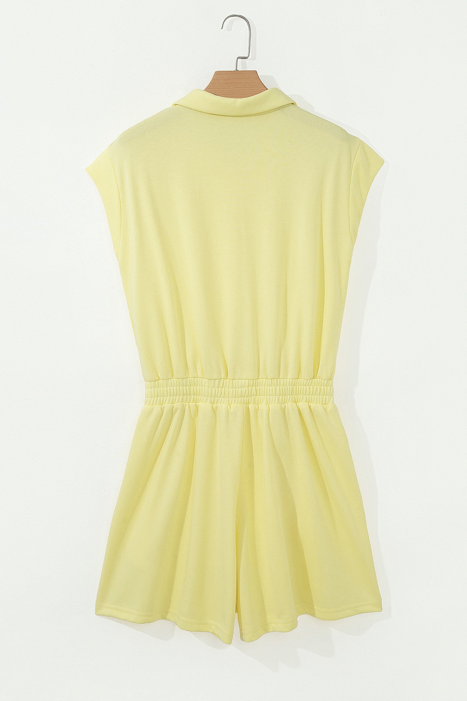 Cream Polo Half Zip Tee Elastic Waist Romper in Yellow