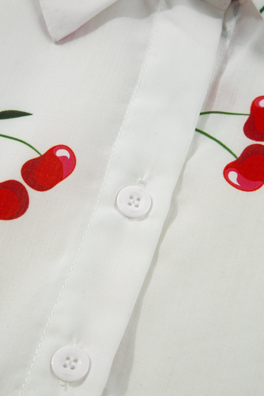 Print Flounce Cherry Flounce Sleeve Collared Frilled Babydoll Blouse