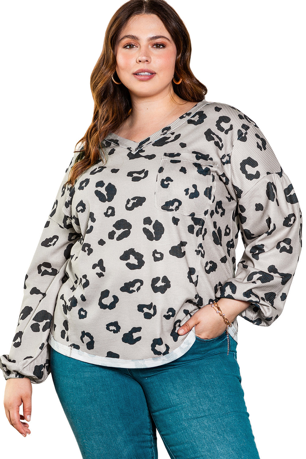 Women's Top with Leopard-Print Thermal Knitted Plus Size
