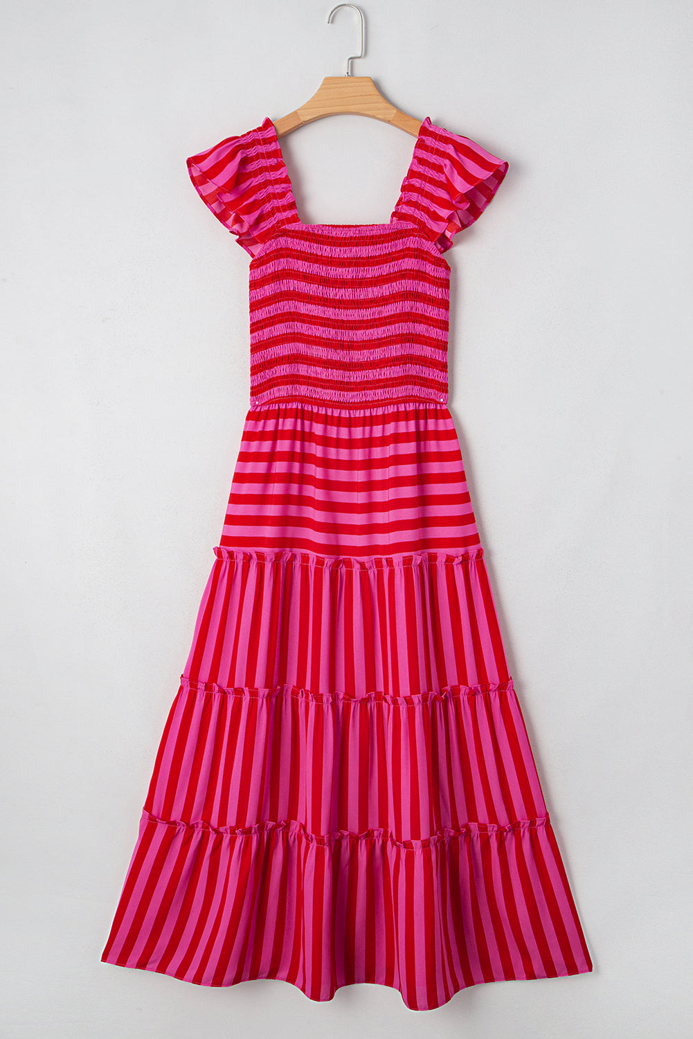 Sleeve Smocked Flutter Smocked Bodice Tiered Maxi Dress
