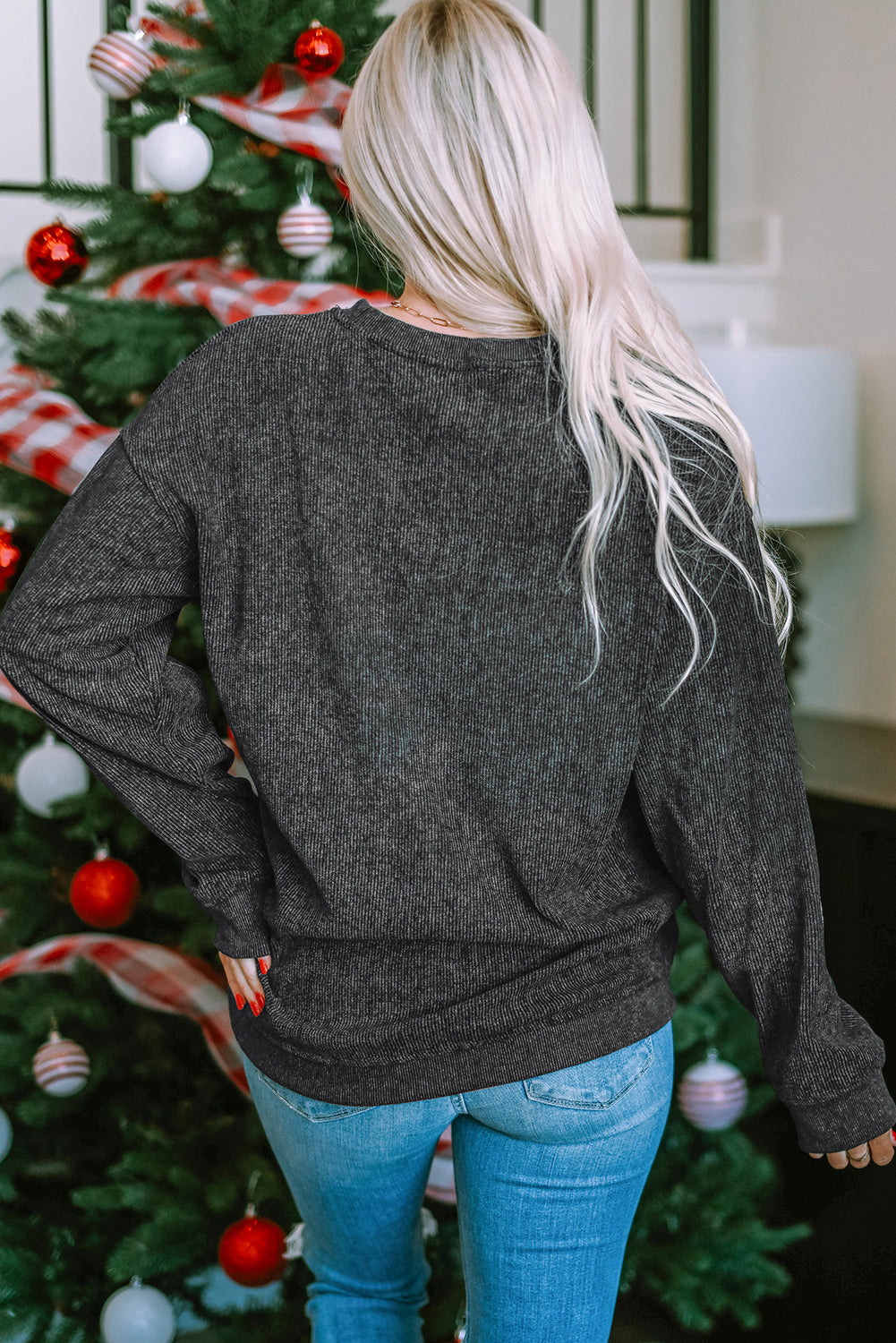 Women's Corded Christmas Graphic-Print Sweatshirt