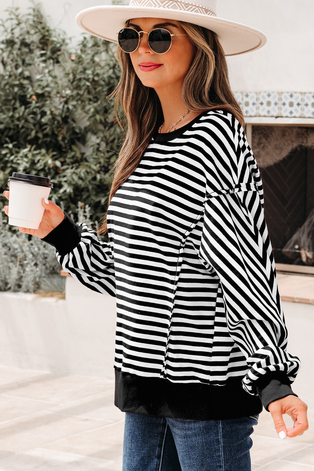 Drop-Shoulder Exposed Seam Everyday Pullover Top