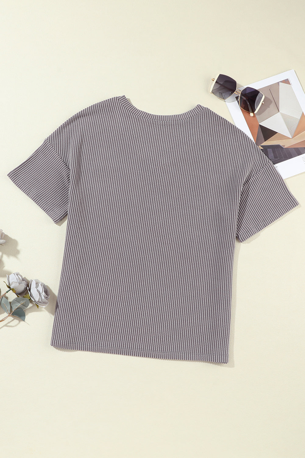 T-shirt for Women Corded V Neck Chest Loose