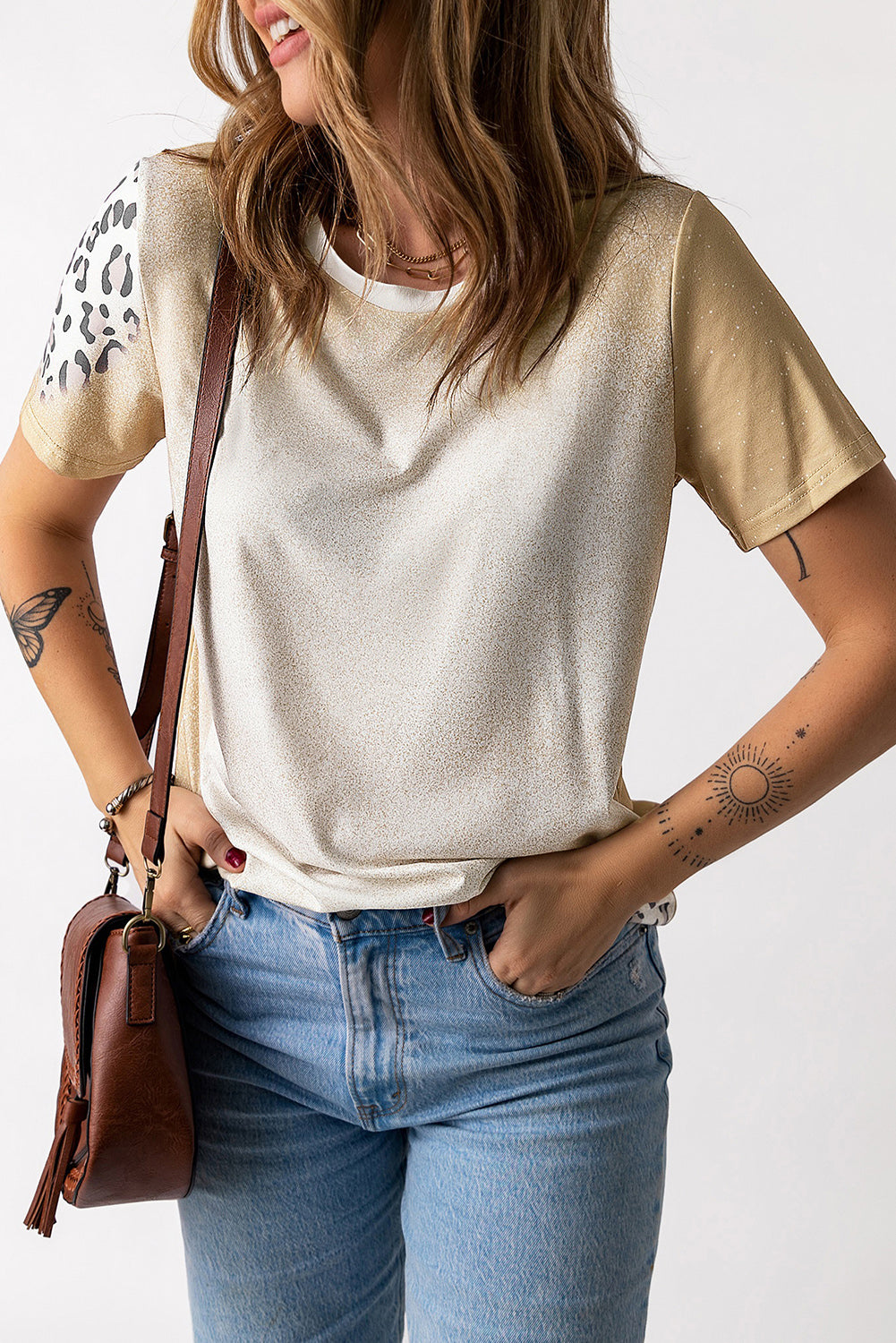 T Shirt for Women Bleached Crew Neck