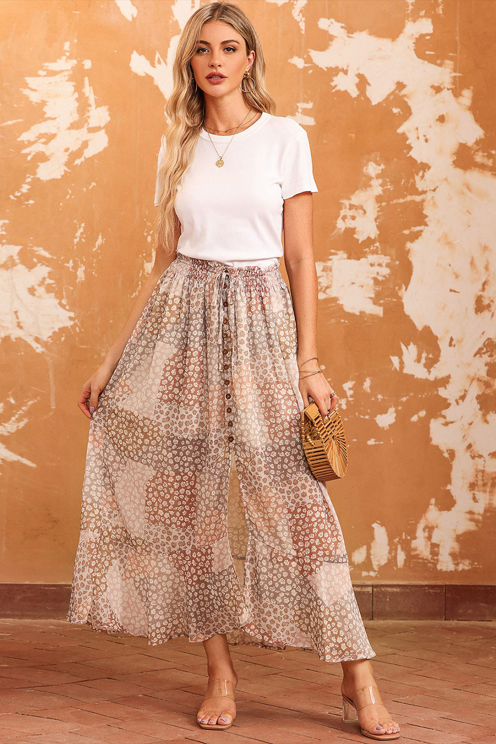 Women's Skirt with Flower Waist Slit Maxi Bohemian