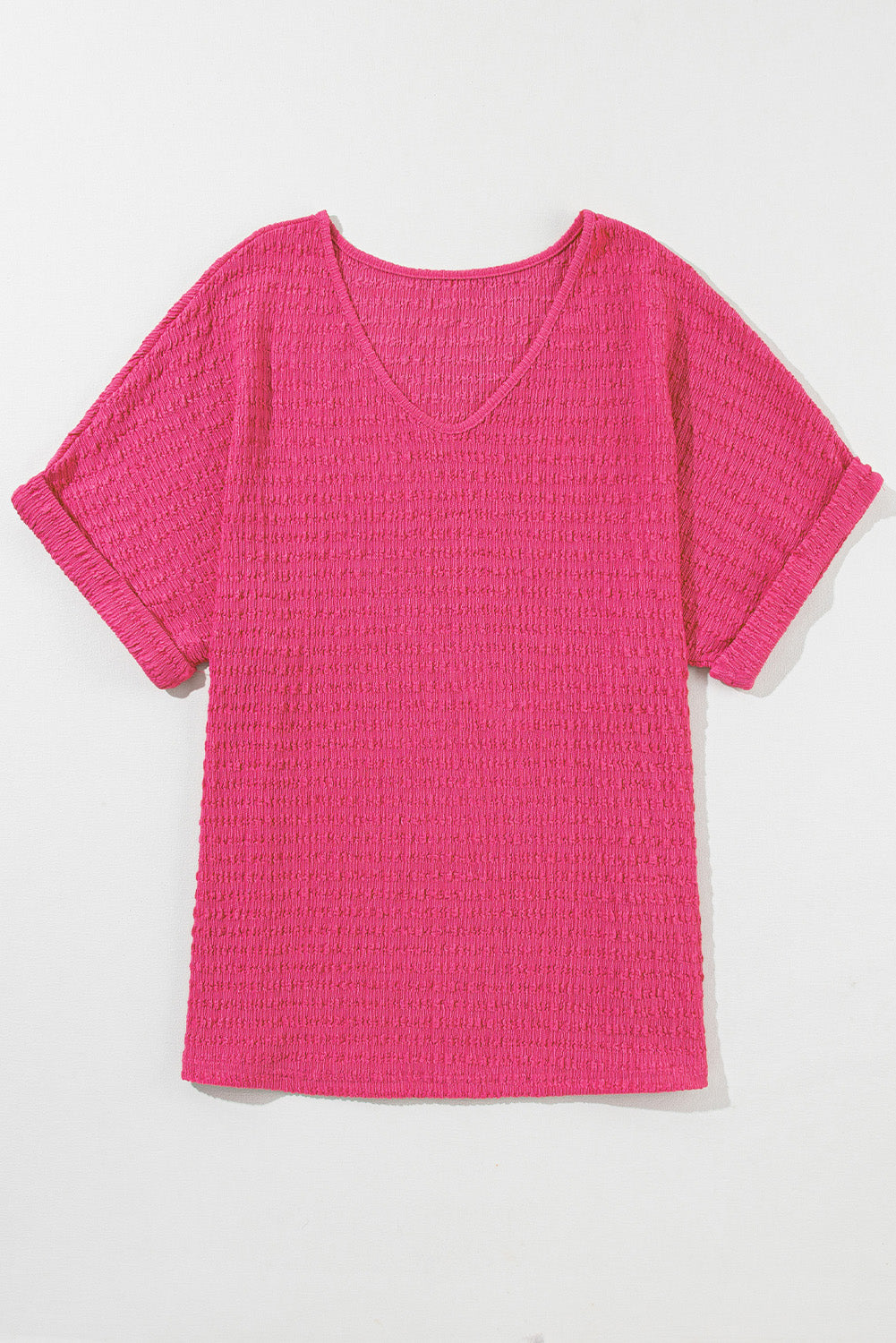 Women's Tee Featuring V Neck Textured Rolled Sleeve