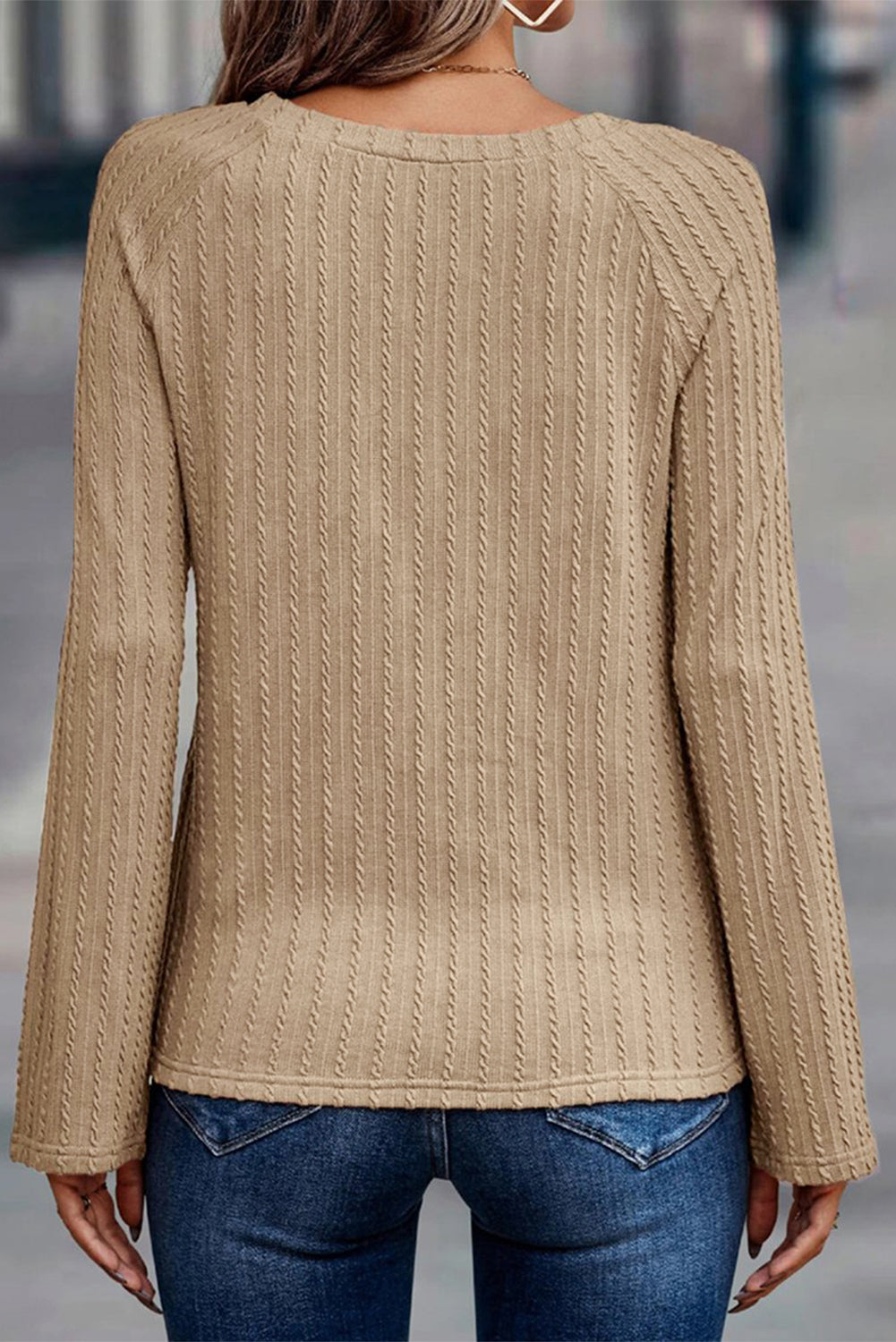 Top for Women Rib-Knitted Knitted Long-Sleeve