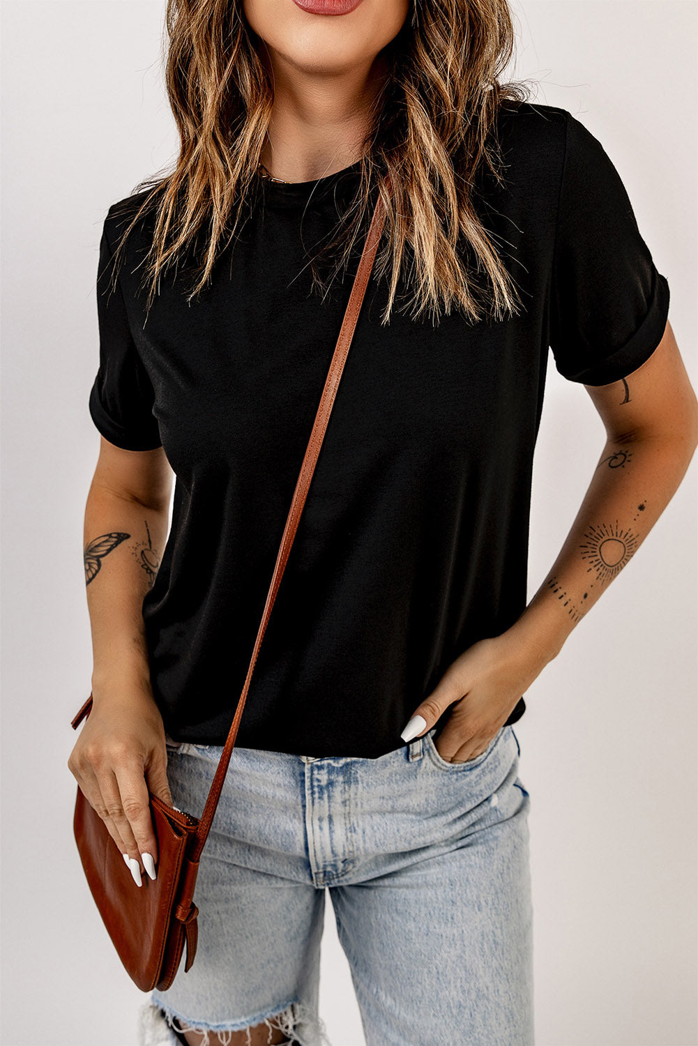 Women's Tee with Crew Neck Solid Color