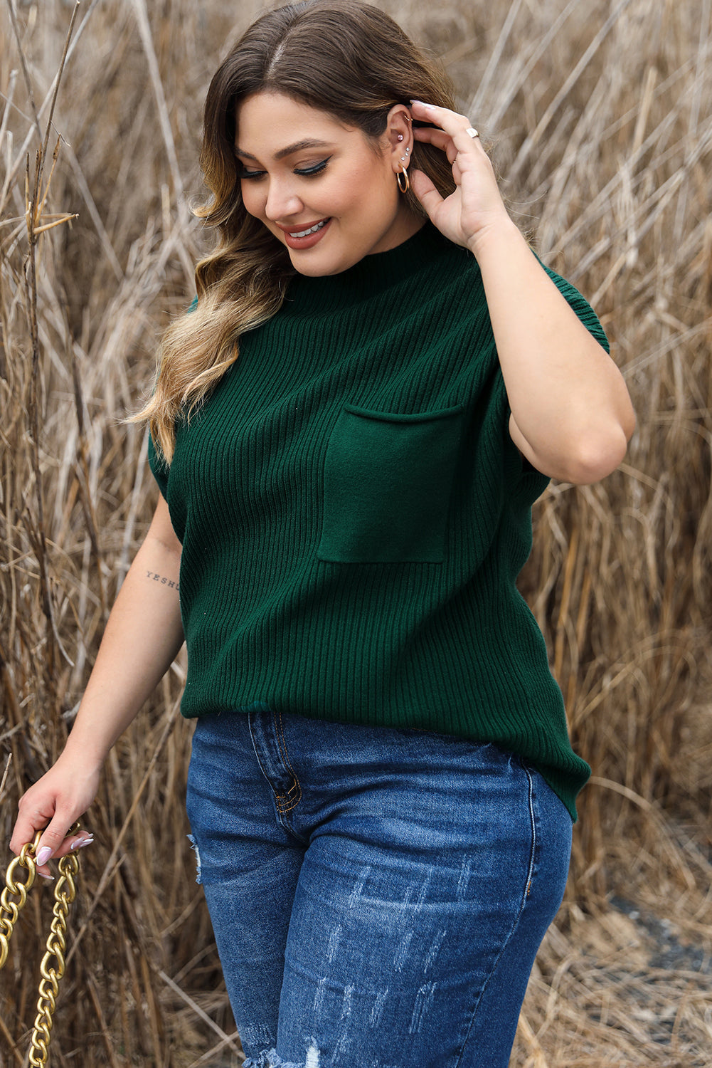 Sweater for Women Plus Size Mock Neck Short-Sleeve