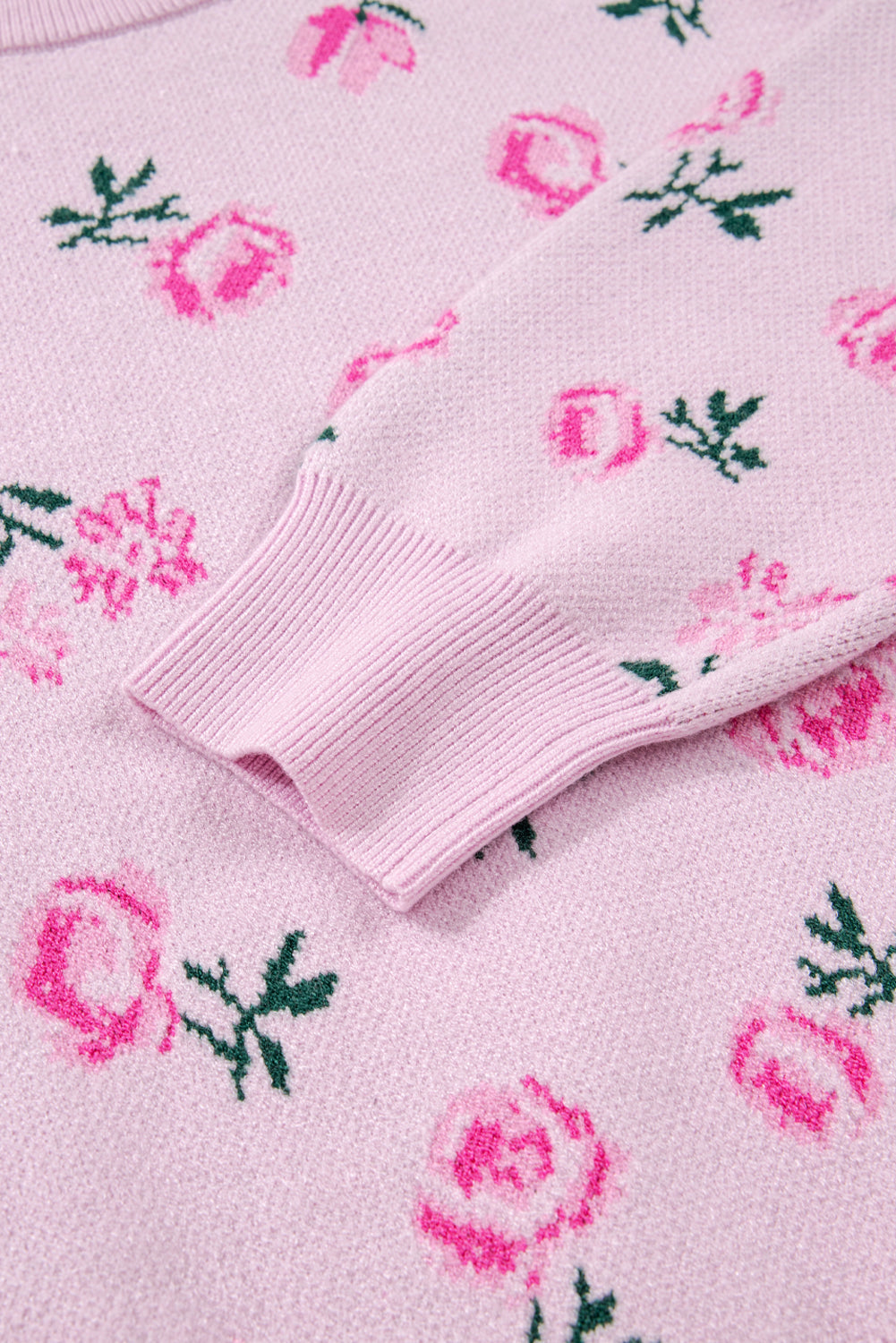 Drop-Shoulder Sweet Floral-Print Cropped Knit Top