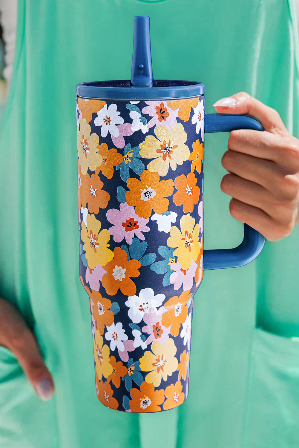 Flower Print Stainless Steel Large Vacuum Cup