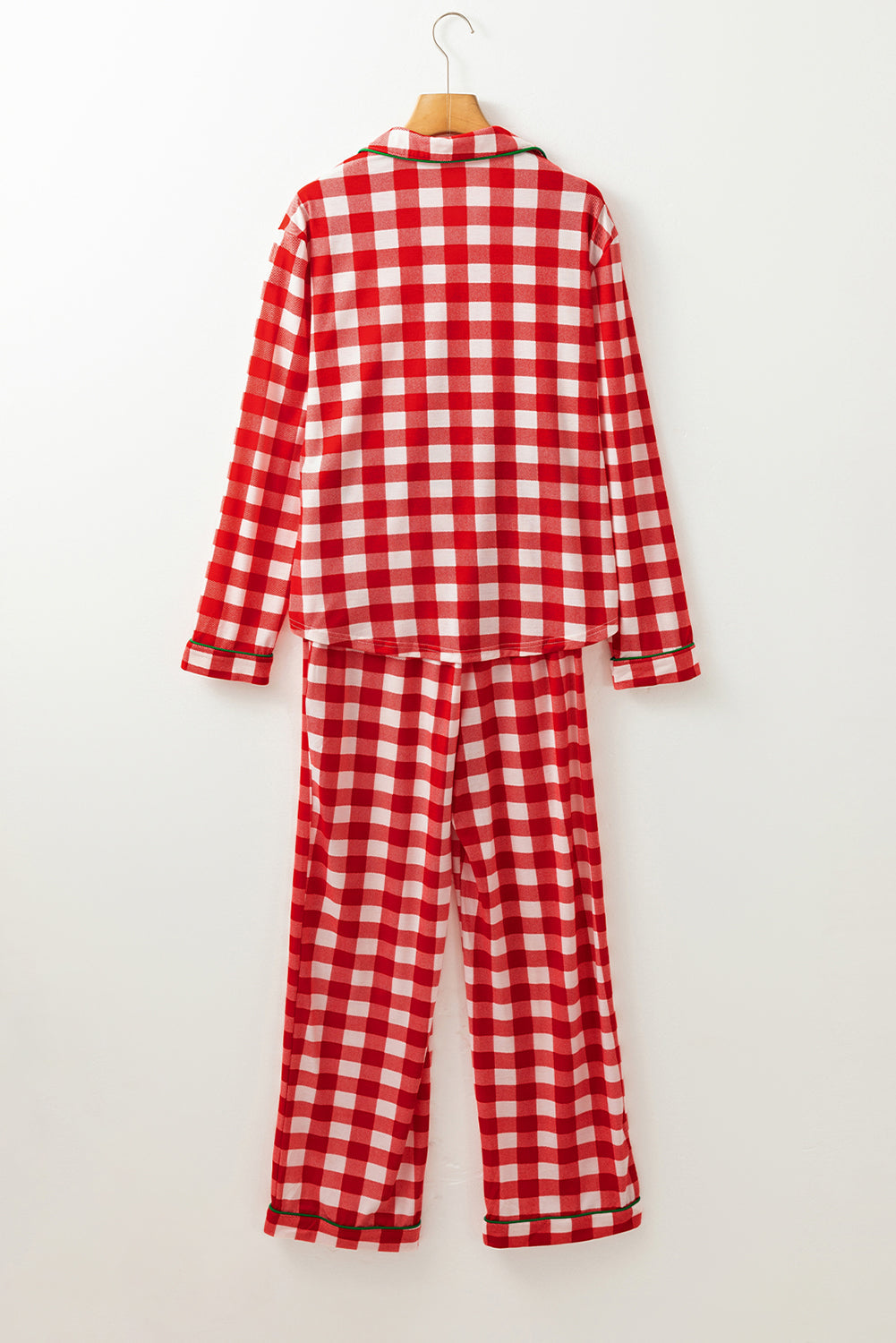 Print Christmas Plaid Shirt and Pants Pajama Set