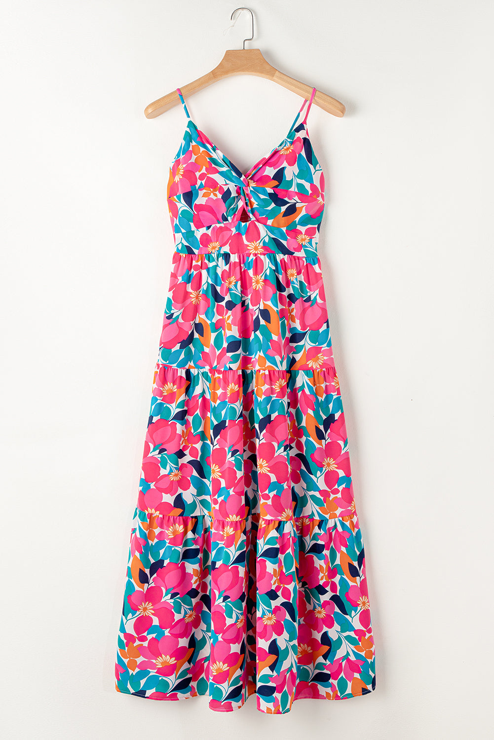 Women's Twisted Shirred Layered Floral-Print Maxi Dress