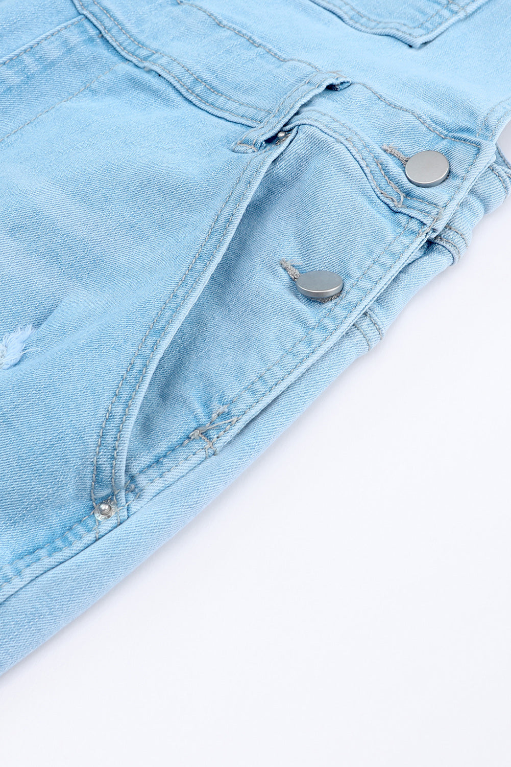 Women's Overalls Featuring Constructed Bib Pocket Distressed Denim