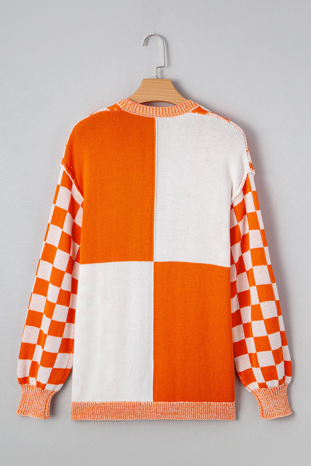 Open-Front Drop-Shoulder Checkered Drop-Shoulder Cardigan in Orange