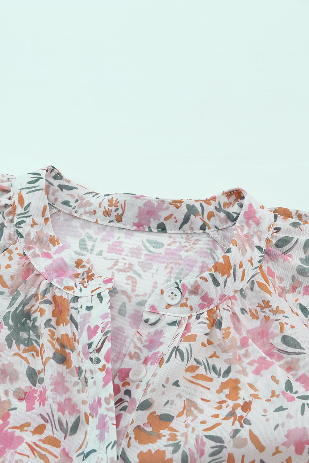 Women's Top with Multicolor Floral-Print Mandarin Collar