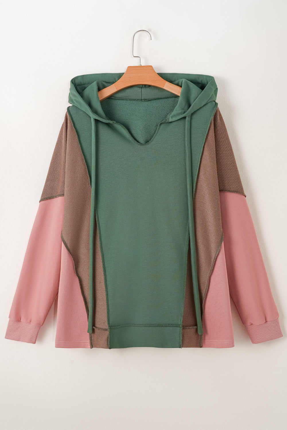Women's Hoodie Featuring Plus Size Patchwork V Neck