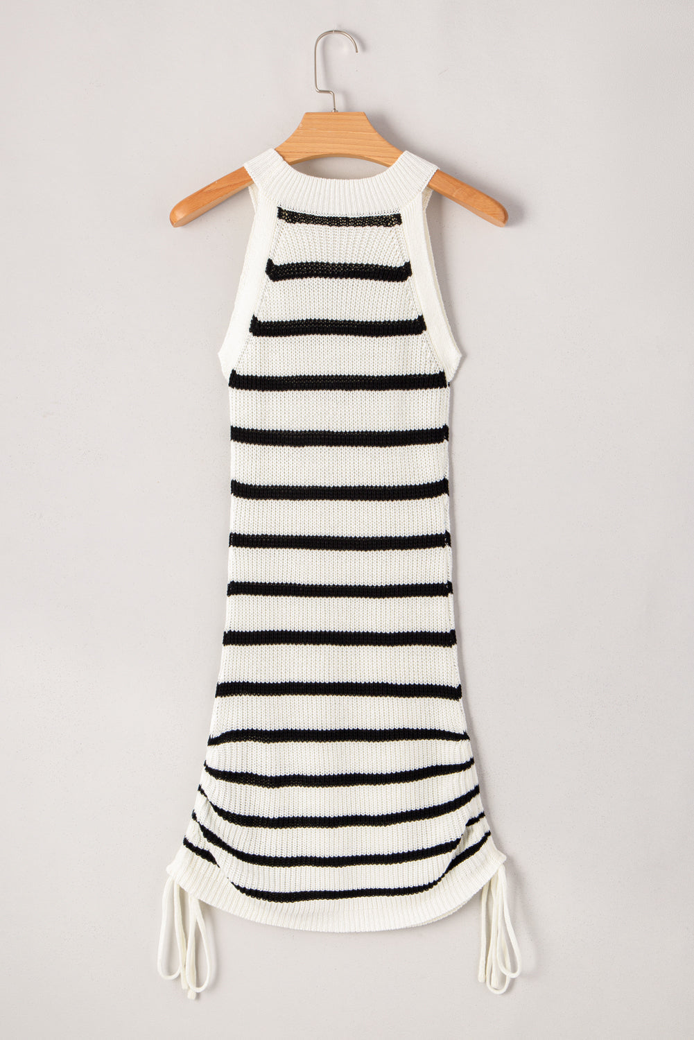 White Black Stripe Sleeveless Knitted Dress