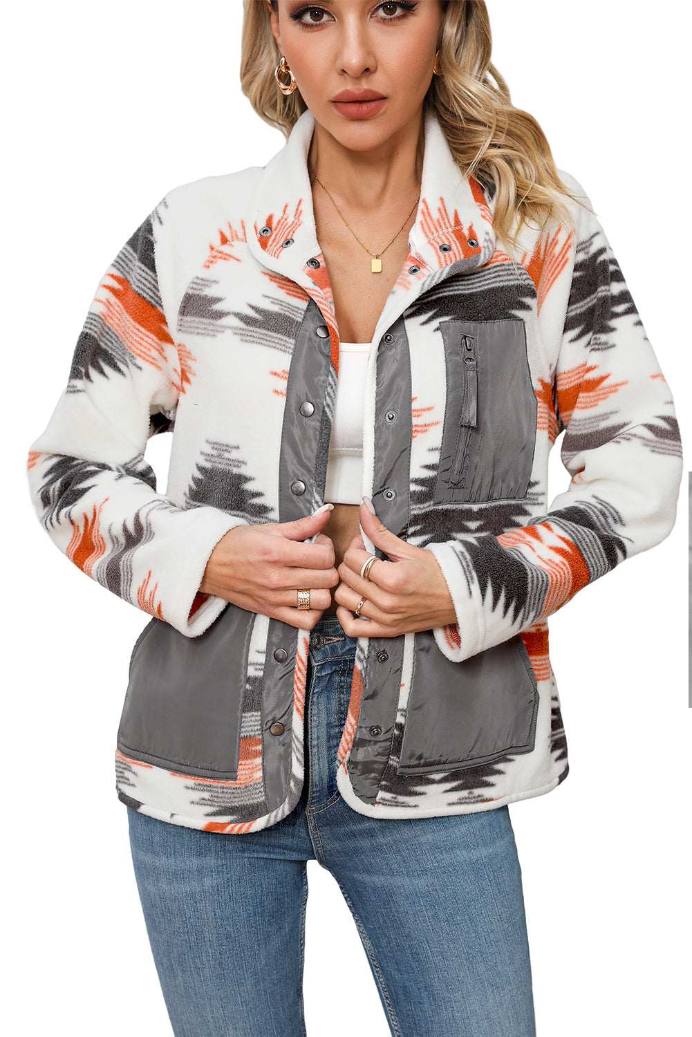 Jacket for Women Aztec Fleece Snap Button