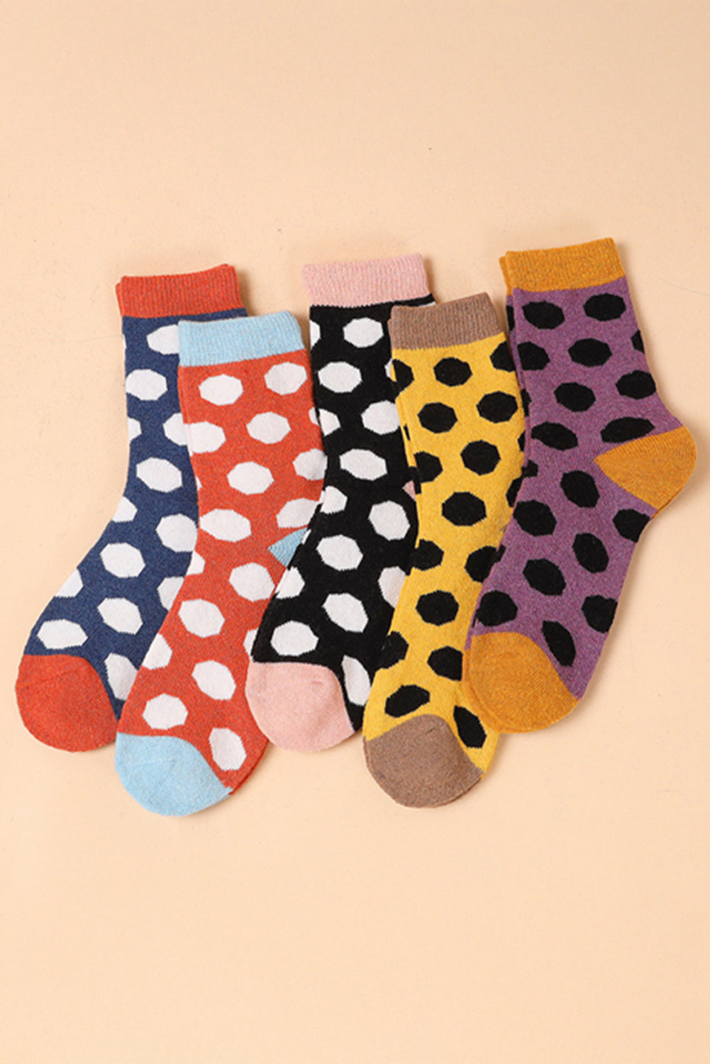 Polka-Dot Colorblock Thick Soft Crew Socks