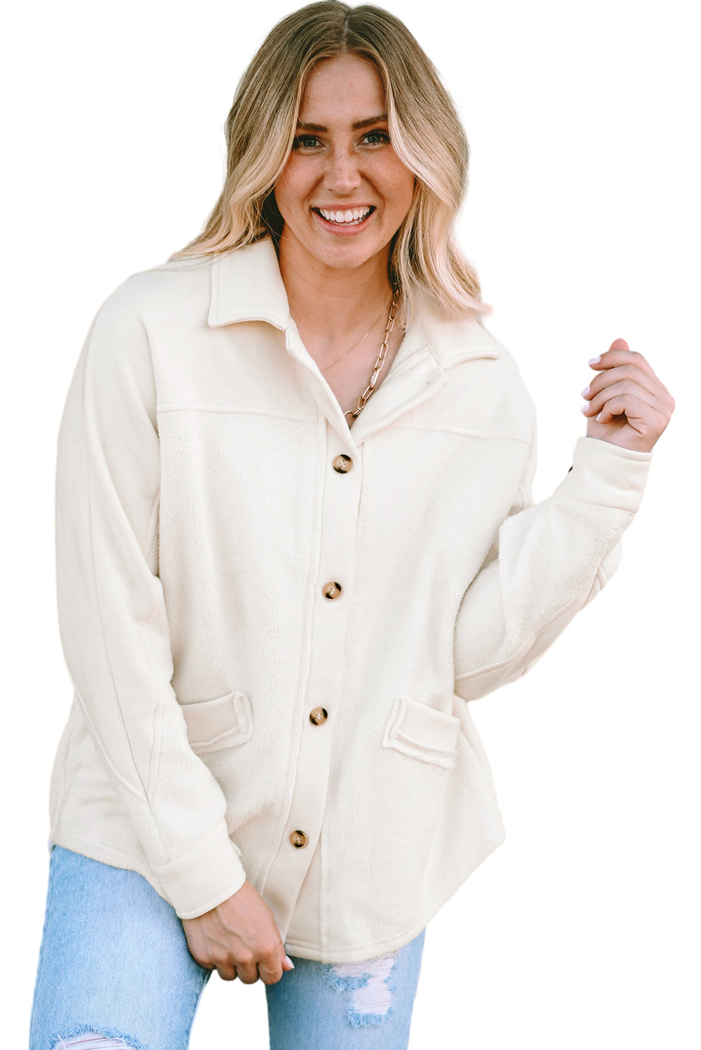 Shacket for Women Button-Front Raw-Edge