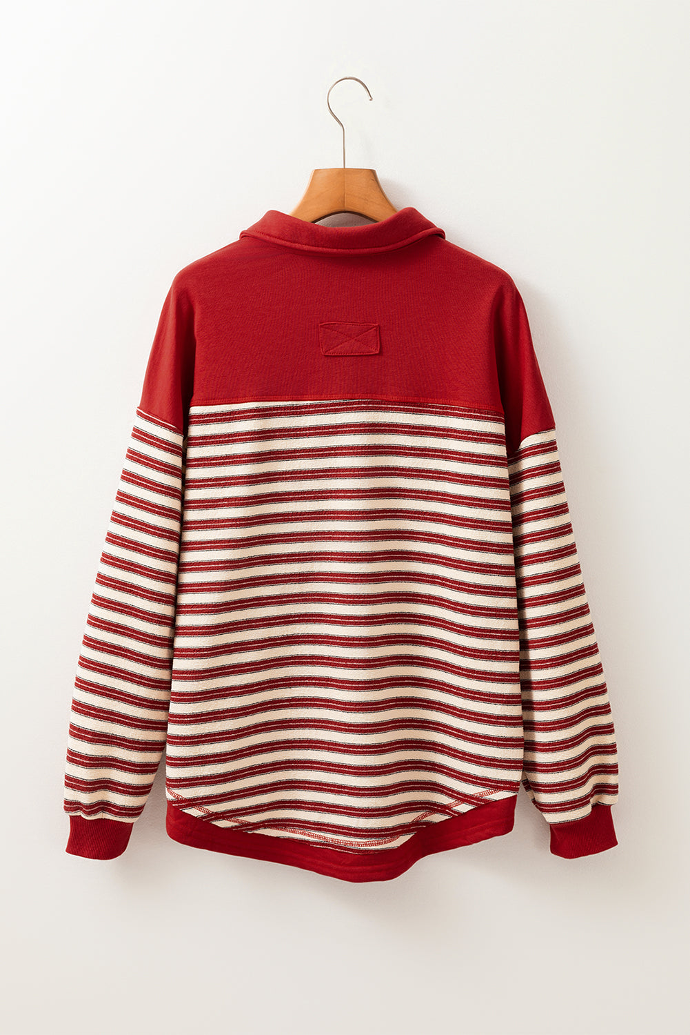 Button-Front V-Neck Collared Drop-Shoulder Top