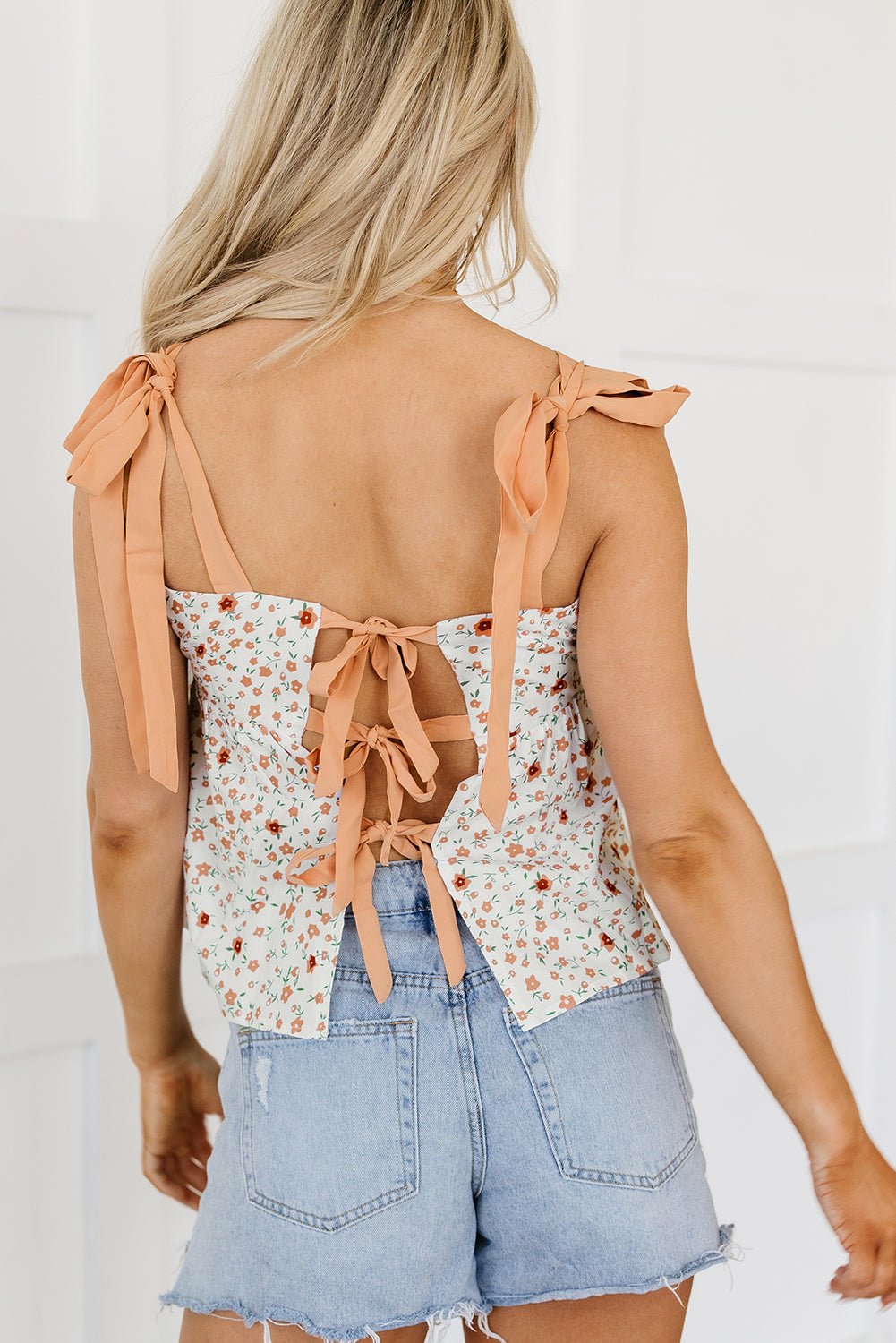 Women's Floral-Print Babydoll Tie-Front Shoulder Tank