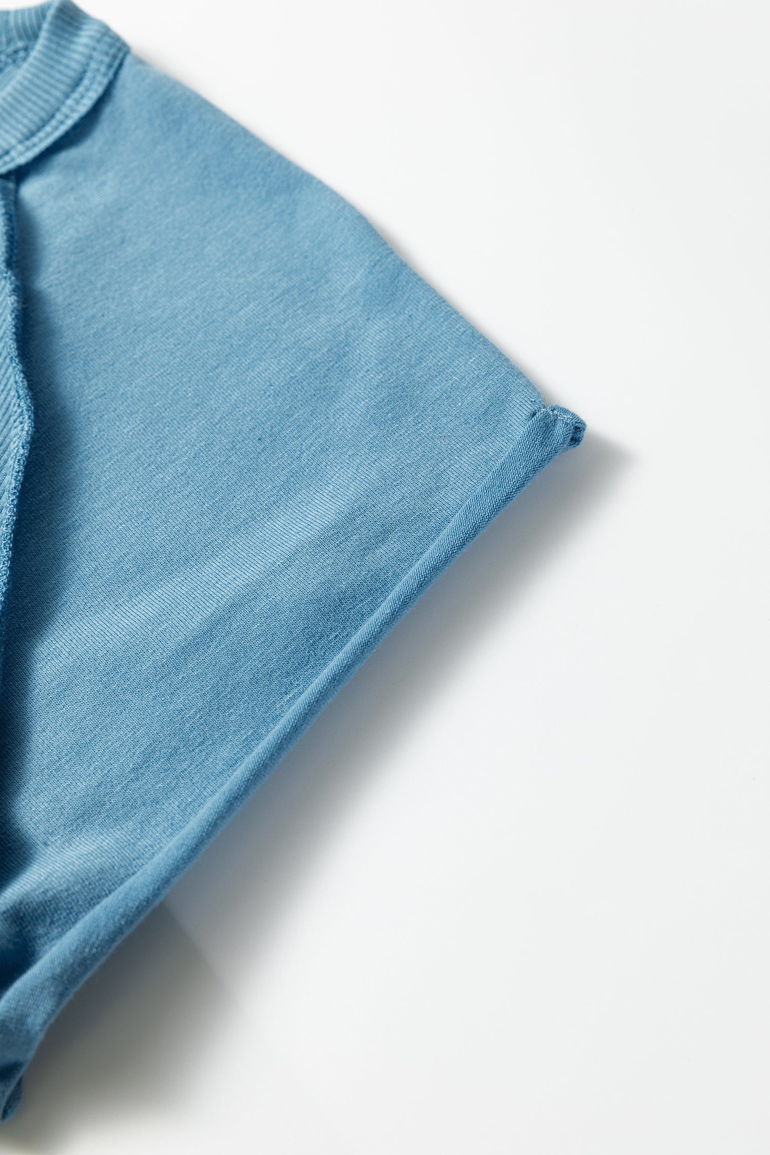 Blue Crew-Neck Summer Crew-Neck Cap Sleeve Rib-Knit T Shirt