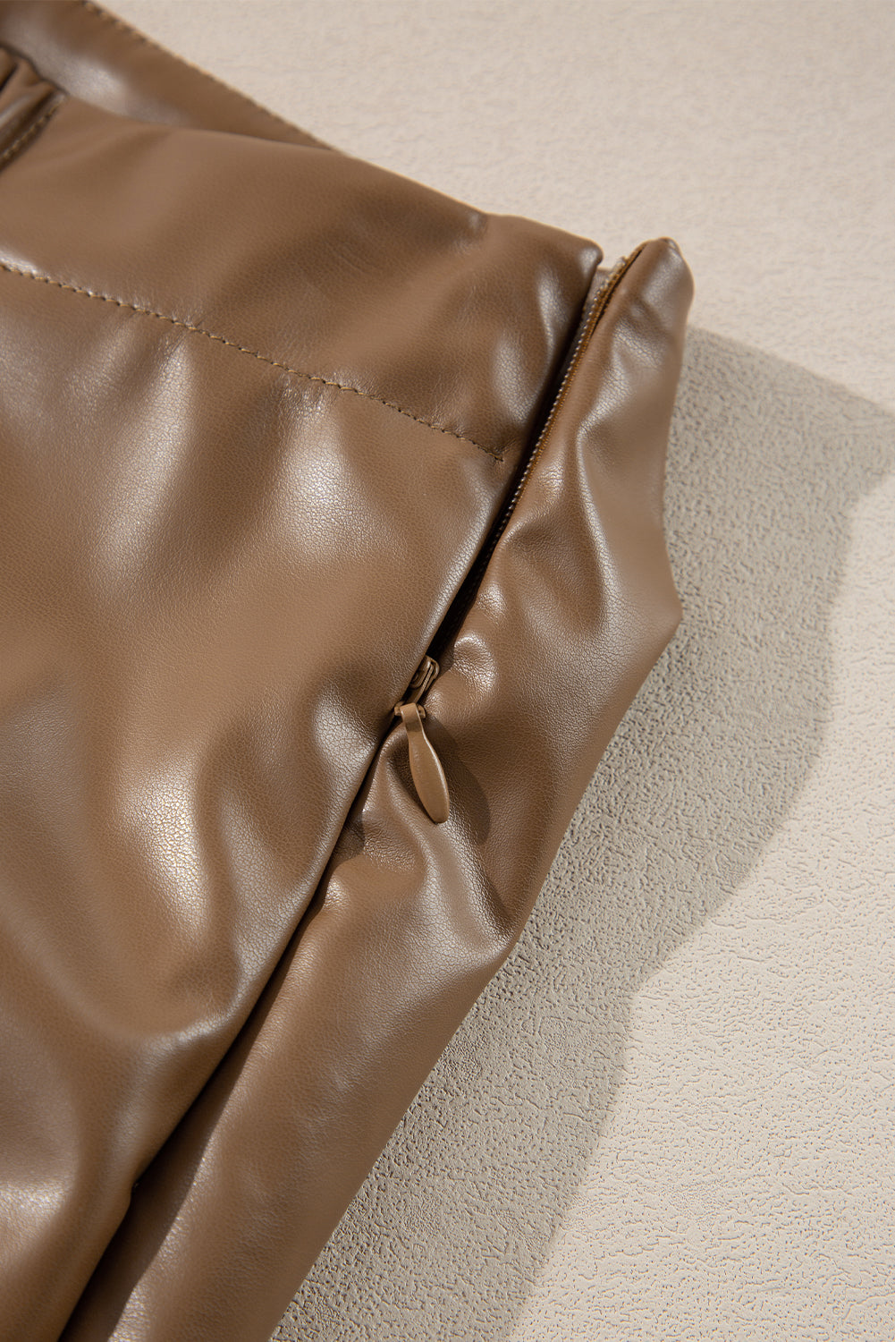 Bowknot Faux Coffee Faux Leather Mini Skirt